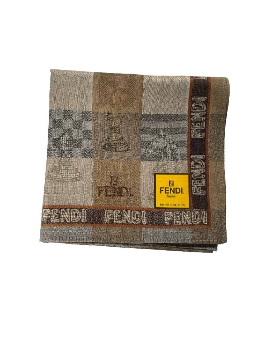 Vintage NWT Fendi Cotton Scarf Chess-inspired Pattern